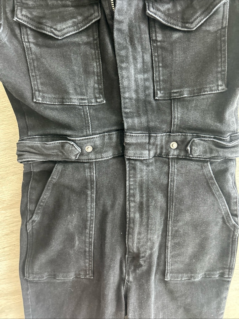Good American Fit For Success Jumpsuit Womens M Black Denim Short Sleeve Romper - Picture 6 of 7
